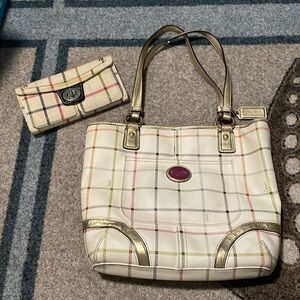 Coach F19174 Heritage Tattersall Signature Off White Shoulder Handbag